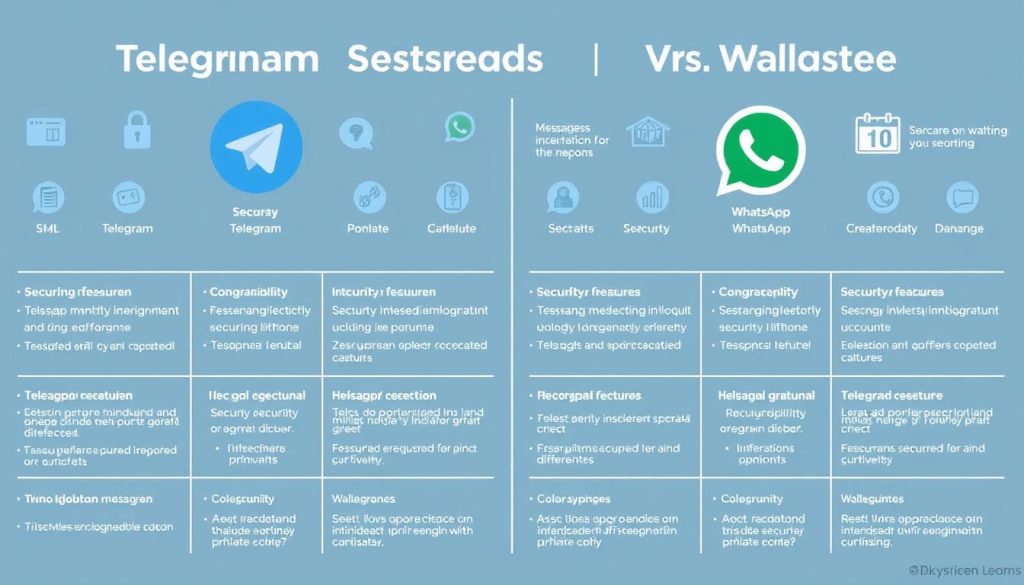 A detailed comparison of the security and privacy features of Telegram and WhatsApp, showcased in a sleek, modern visualization. The image should feature a clean, minimalist design with a balanced composition of icons, charts, and simple infographic elements. The color palette should be muted, with a focus on blues and grays to convey a sense of trust and reliability. The lighting should be soft and diffused, creating depth and emphasizing the key information. The camera angle should be slightly elevated, giving the viewer a sense of authority and objectivity. The overall mood should be professional, authoritative, and informative, effectively communicating the nuanced differences in security and privacy between the two messaging platforms.