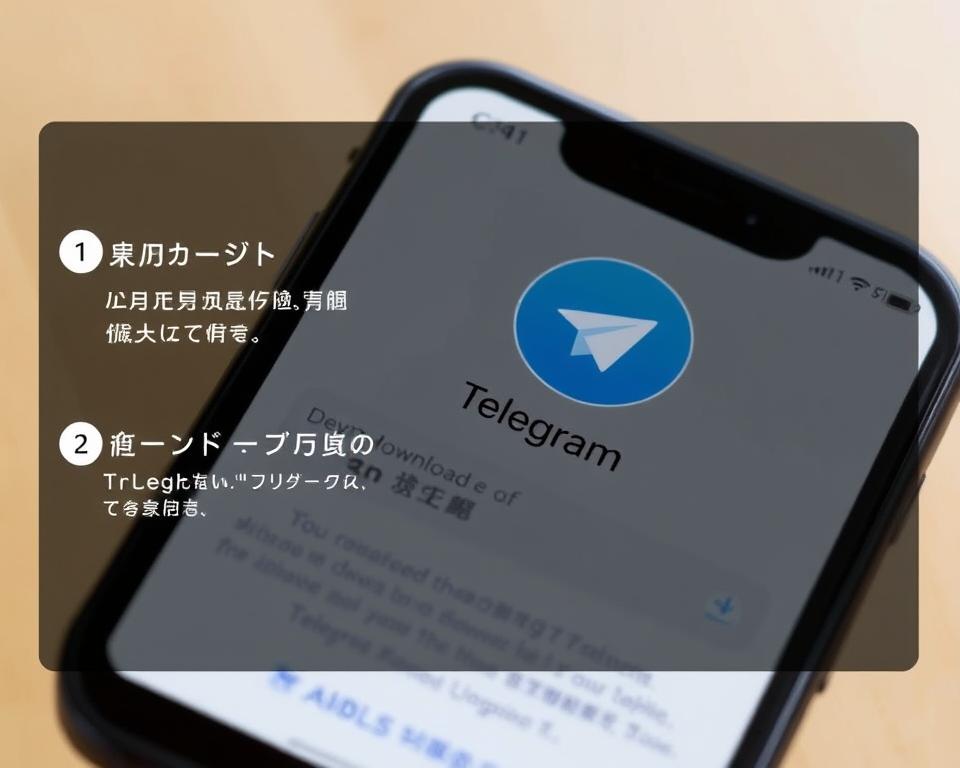 A detailed step-by-step visual guide on downloading Telegram in China. A close-up view of a smartphone screen displaying the Telegram app download page, with simple, easy-to-follow instructions overlaid. The screen is well-lit, with a clean, minimalist aesthetic. The background is blurred, keeping the focus on the device. The overall mood is informative and helpful, guiding the viewer through the process seamlessly. The image should convey a sense of accessibility and clarity, encouraging users to follow the steps to access Telegram in China.