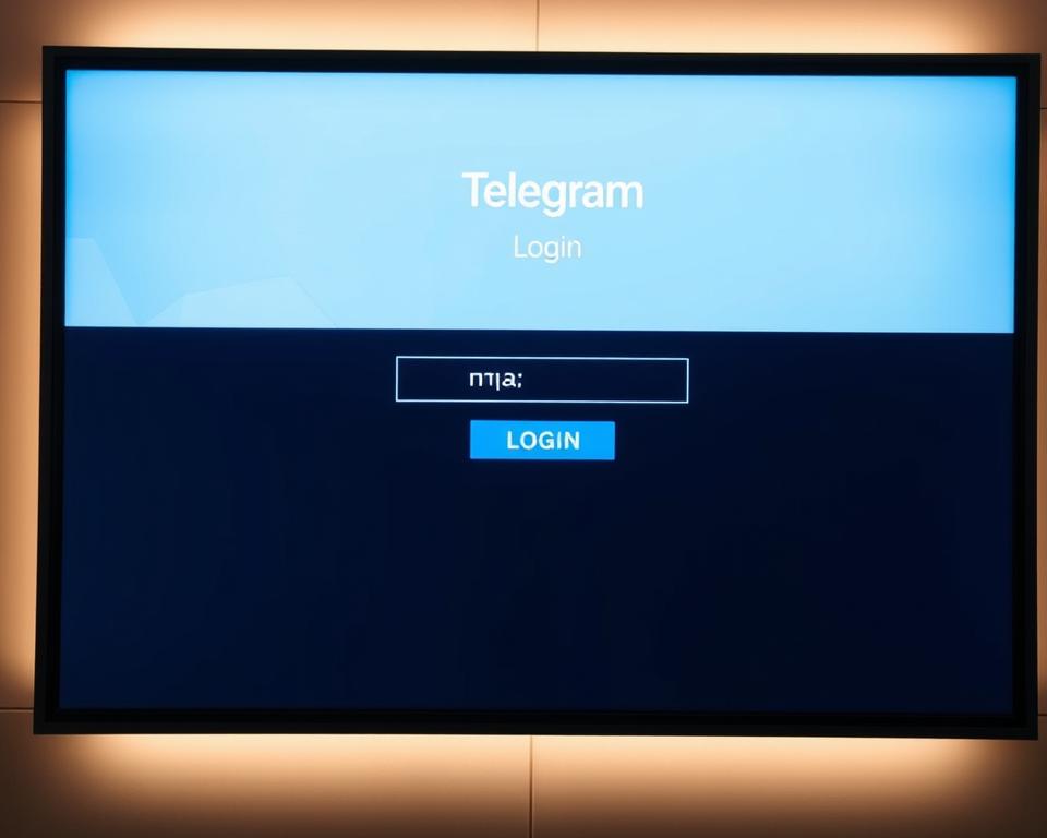 A digital display showing a Telegram login screen with a prominent "验证码" (verification code) input field. The screen is backlit with a soft, warm glow, creating an inviting and secure atmosphere. The display is rendered in a minimalist, flat design with clean lines and a modern aesthetic. The background features subtle geometric patterns or textures that complement the Telegram brand's visual identity. The overall composition conveys the importance and functionality of the verification code process within the Telegram app experience.