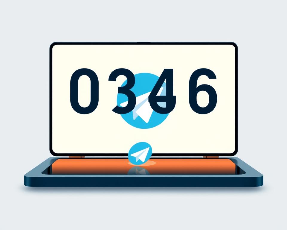 A sleek, modern illustration of a Telegram verification code. The foreground features a large, prominently displayed digital code consisting of six bold, stylized numeric characters floating against a clean, minimalist background. The code is displayed on a high-resolution digital screen or device, with a soft, warm glow emanating from the backlight. The middle ground showcases the elegant, iconic Telegram logo, subtly incorporated to reinforce the context. The background is a muted, neutral tone, allowing the verification code and Telegram branding to take center stage. The overall aesthetic is sophisticated, technomodern, and optimized for clear, legible presentation within the article's "Recover Telegram Account" section.