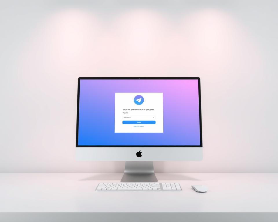 A sleek, modern web browser window on a minimalist desktop showcasing the Telegram login page. The page features a clean, streamlined design with the Telegram logo prominently displayed. The background is a soft, muted gradient that creates a sense of depth and elegance. Crisp lighting from above casts subtle shadows, highlighting the page's structure and creating a professional, high-quality appearance. The overall atmosphere is one of simplicity, accessibility, and the seamless integration of Telegram's web-based functionality.