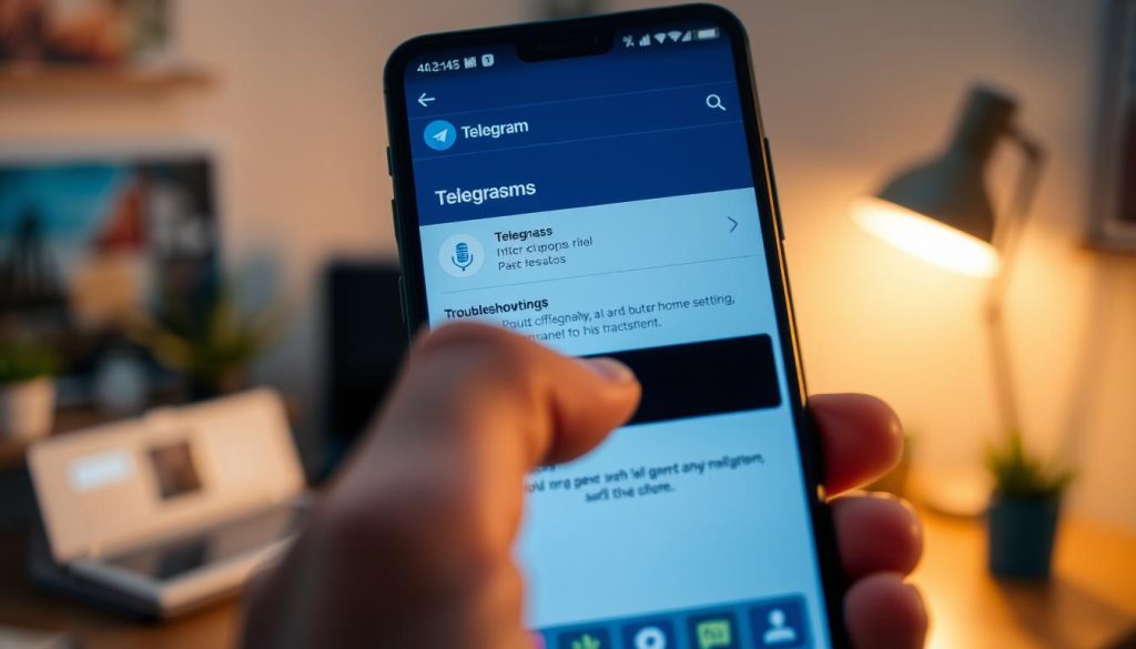 A close-up view of a smartphone displaying the Telegram interface, focusing on the microphone permission settings. The foreground features a hand navigating the app, with the microphone icon highlighted in vibrant colors. In the middle section, a blurred background showcases a cozy home office environment with soft lighting, emphasizing a sense of calm and focus. Warm, inviting tones dominate the scene, creating a technical yet friendly atmosphere. The smartphone screen reflects a clear, user-friendly design, focusing on the microphone settings, suggesting troubleshooting steps without any text overlays. The angle captures the essence of a modern digital workspace, emphasizing clarity and ease of access. A close-up view of a smartphone displaying the Telegram interface, focusing on the microphone permission settings. The foreground features a hand navigating the app, with the microphone icon highlighted in vibrant colors. In the middle section, a blurred background showcases a cozy home office environment with soft lighting, emphasizing a sense of calm and focus. Warm, inviting tones dominate the scene, creating a technical yet friendly atmosphere. The smartphone screen reflects a clear, user-friendly design, focusing on the microphone settings, suggesting troubleshooting steps without any text overlays. The angle captures the essence of a modern digital workspace, emphasizing clarity and ease of access.