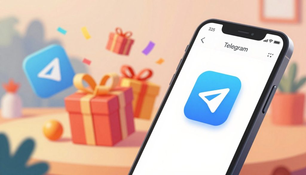 A vibrant and engaging illustration depicting the Telegram gift feature in action. In the foreground, a modern smartphone displaying the Telegram app interface, showcasing a colorful gift icon prominently. The middle ground features animated gift boxes bursting with confetti, representing the excitement of giving gifts in channels. In the background, a soft-focused digital environment with abstract shapes, suggesting a playful and contemporary digital landscape. The scene is illuminated with warm, inviting lighting, creating a cheerful atmosphere. The angle is slightly tilted to capture both the smartphone and the dynamic gifts effectively. This image should evoke a sense of joy and practicality, suitable for conveying useful tips and considerations for gifting within Telegram channels. A vibrant and engaging illustration depicting the Telegram gift feature in action. In the foreground, a modern smartphone displaying the Telegram app interface, showcasing a colorful gift icon prominently. The middle ground features animated gift boxes bursting with confetti, representing the excitement of giving gifts in channels. In the background, a soft-focused digital environment with abstract shapes, suggesting a playful and contemporary digital landscape. The scene is illuminated with warm, inviting lighting, creating a cheerful atmosphere. The angle is slightly tilted to capture both the smartphone and the dynamic gifts effectively. This image should evoke a sense of joy and practicality, suitable for conveying useful tips and considerations for gifting within Telegram channels.